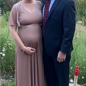 Revelry Reese Velvet Dress - Champagne - Size S (maternity bridesmaid)